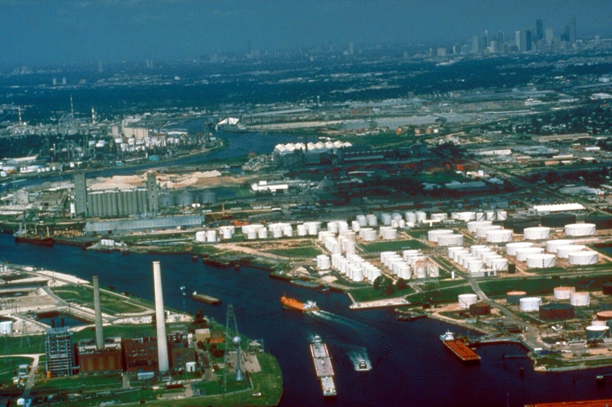 Houston Ship Channel showing the concentration of petrochemical import infrastructure directly affected by the Chinese consulate closure and associated trade document delays