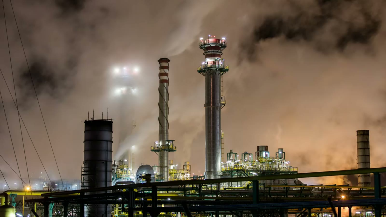 A chemical plant after dark, when most export orders are loaded.