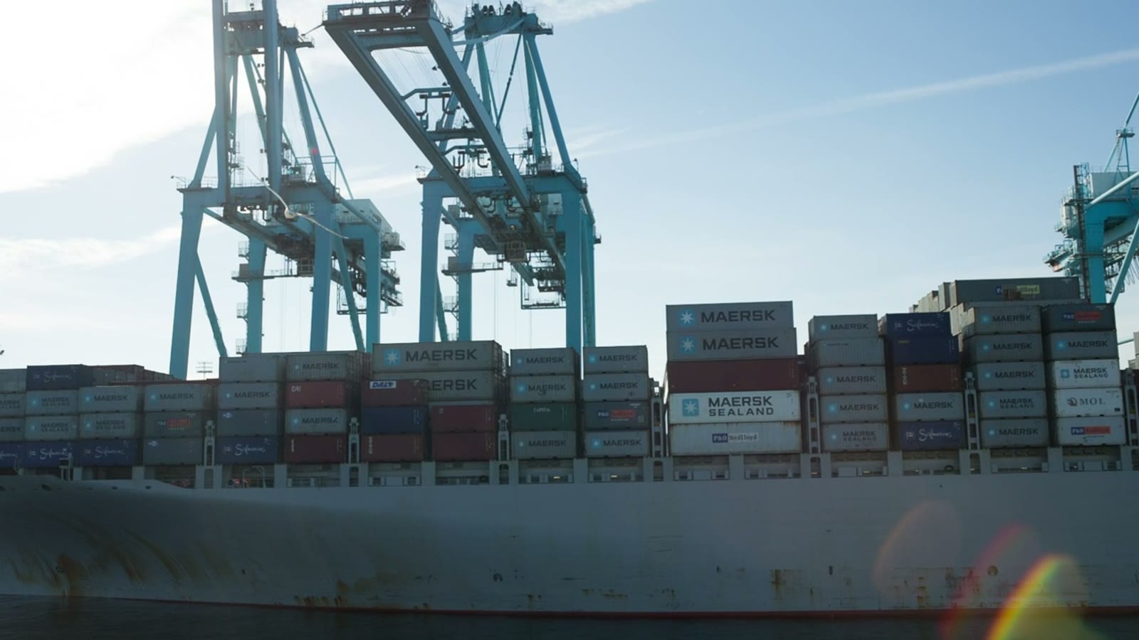 A loaded container ship ready to sail.